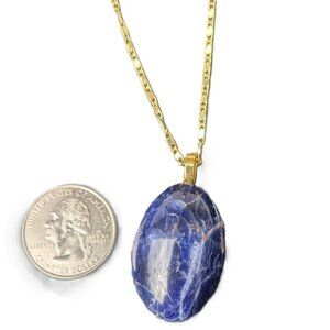 #8 Sodalite Beautiful Blue Gloss Stone Necklace 18k Gold Filled Chain